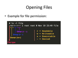 Opening Files
• Example for file permission:
 