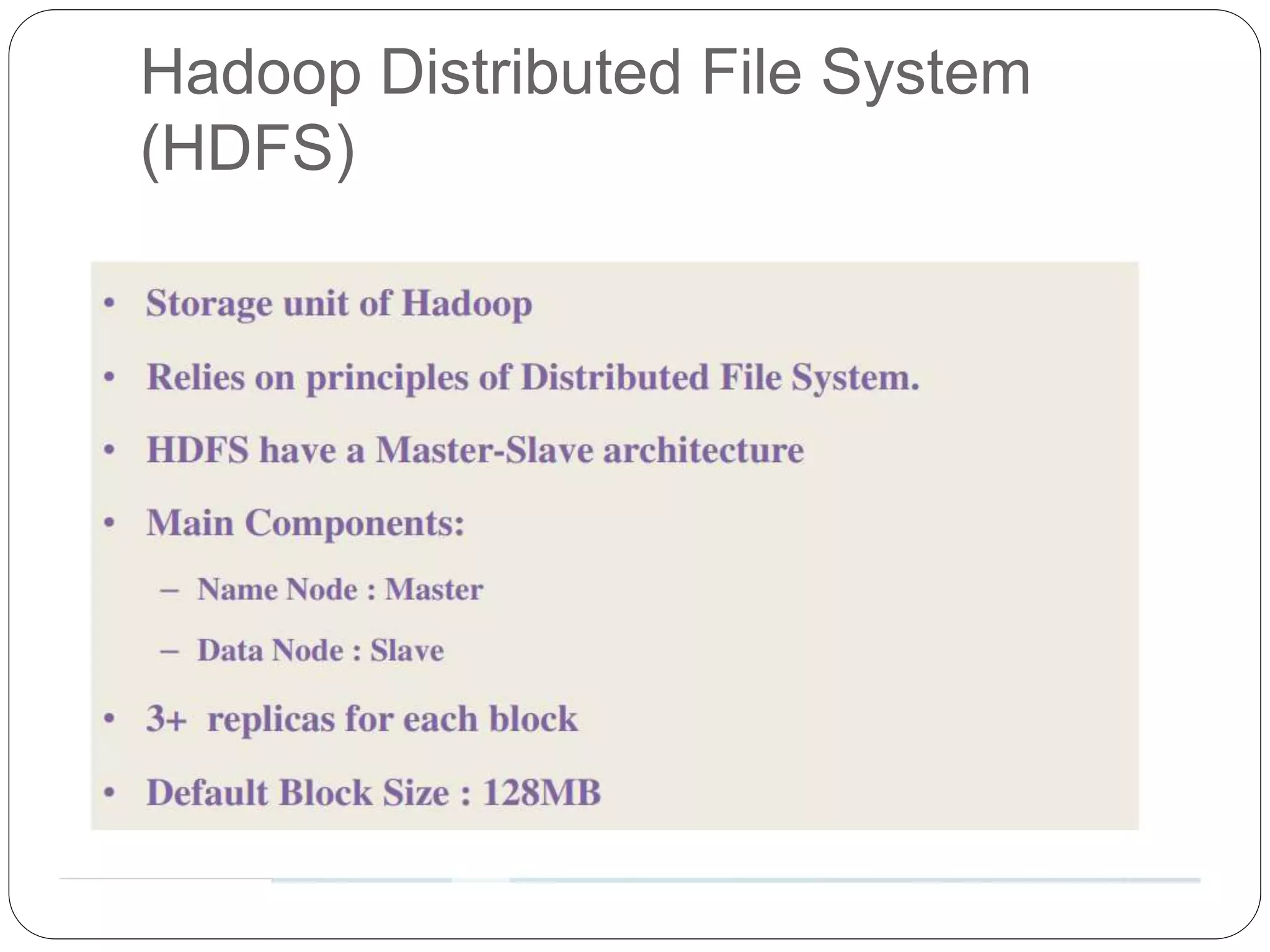 Hadoop Distributed File System
(HDFS)
 