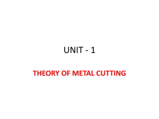 UNIT - 1
THEORY OF METAL CUTTING
 