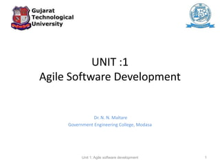 UNIT :1
Agile Software Development
Dr. N. N. Maltare
Government Engineering College, Modasa
Unit 1: Agile software development 1
 