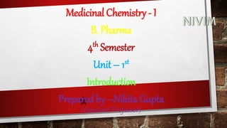 Medicinal Chemistry - I
B. Pharma
4th Semester
Unit – 1st
Introduction
Prepared by –Nikita Gupta
(Assistant Professor)
 