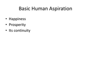 Basic Human Aspiration
• Happiness
• Prosperity
• Its continuity
 