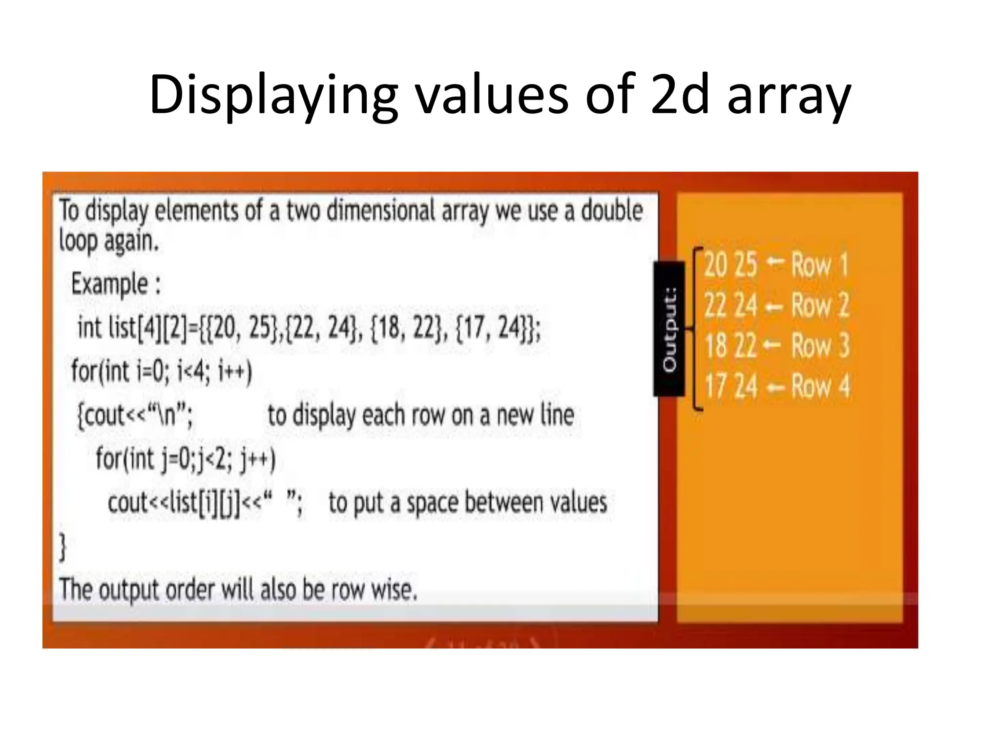 Displaying values of 2d array 