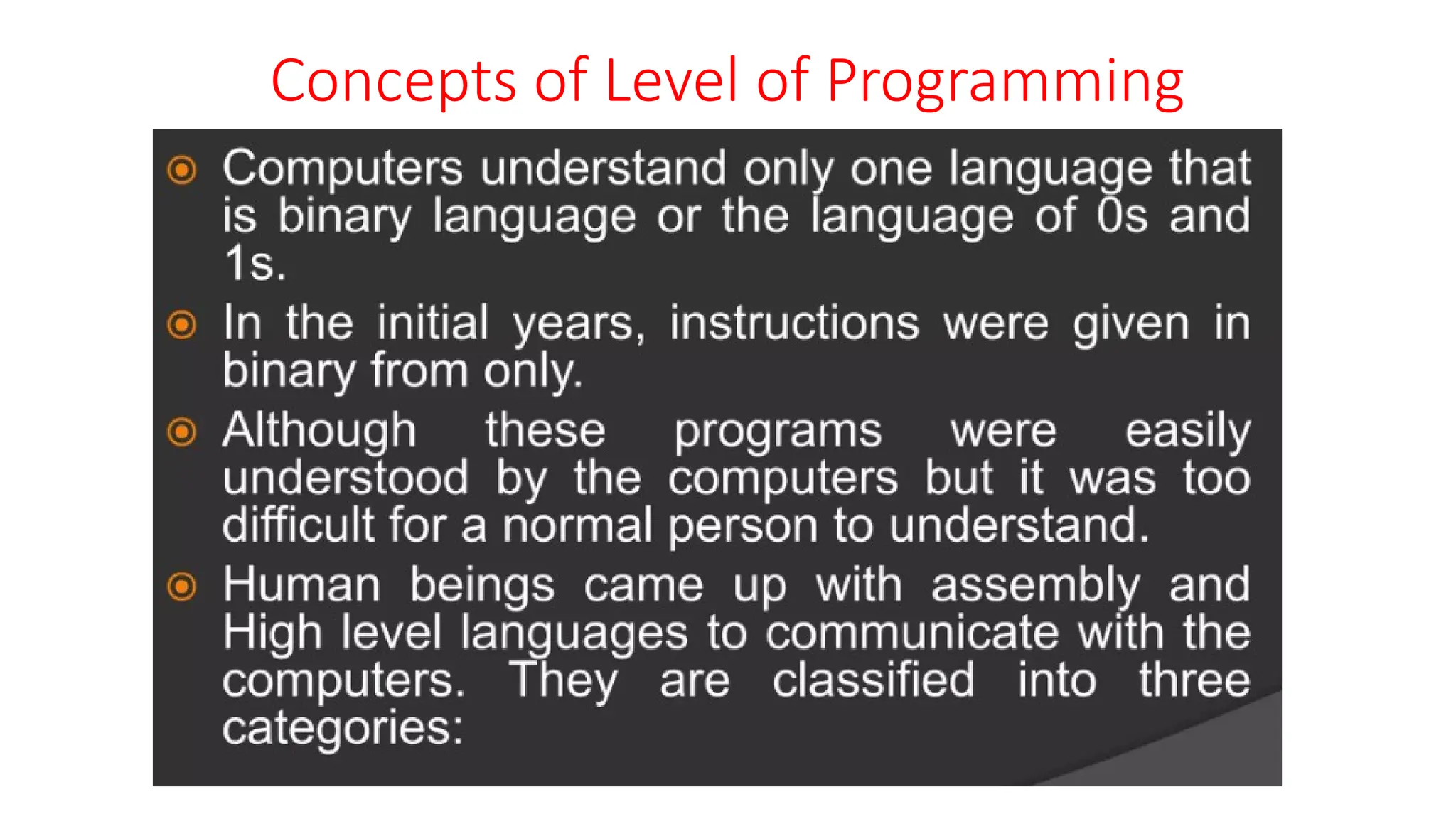 Concepts of Level of Programming
 