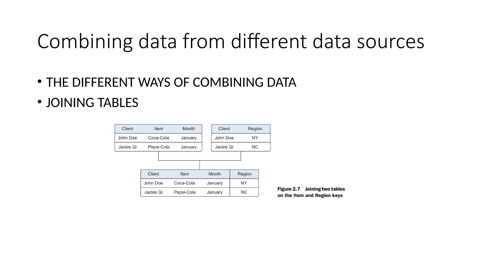 Combining data from different data sources • THE DIFFERENT WAYS OF COMBINING DATA • JOINING TABLES 