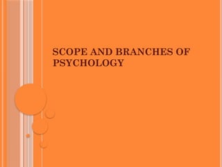 SCOPE AND BRANCHES OF
PSYCHOLOGY
 