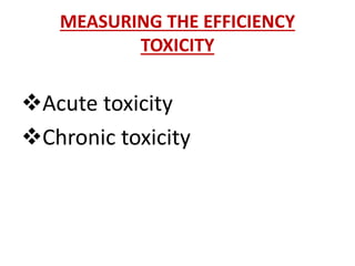 MEASURING THE EFFICIENCY
TOXICITY
Acute toxicity
Chronic toxicity
 