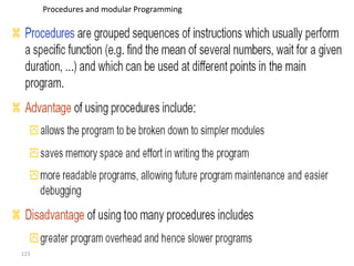 123 
Procedures and modular Programming 
 