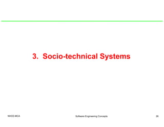 3 Socio technical Systems3. Socio-technical Systems
NHCE-MCA Software Engineering Concepts 26
 
