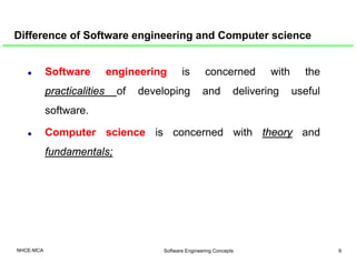 Difference of Software engineering and Computer science
SoftwareSoftware engineeringengineering is concerned with the
prac...