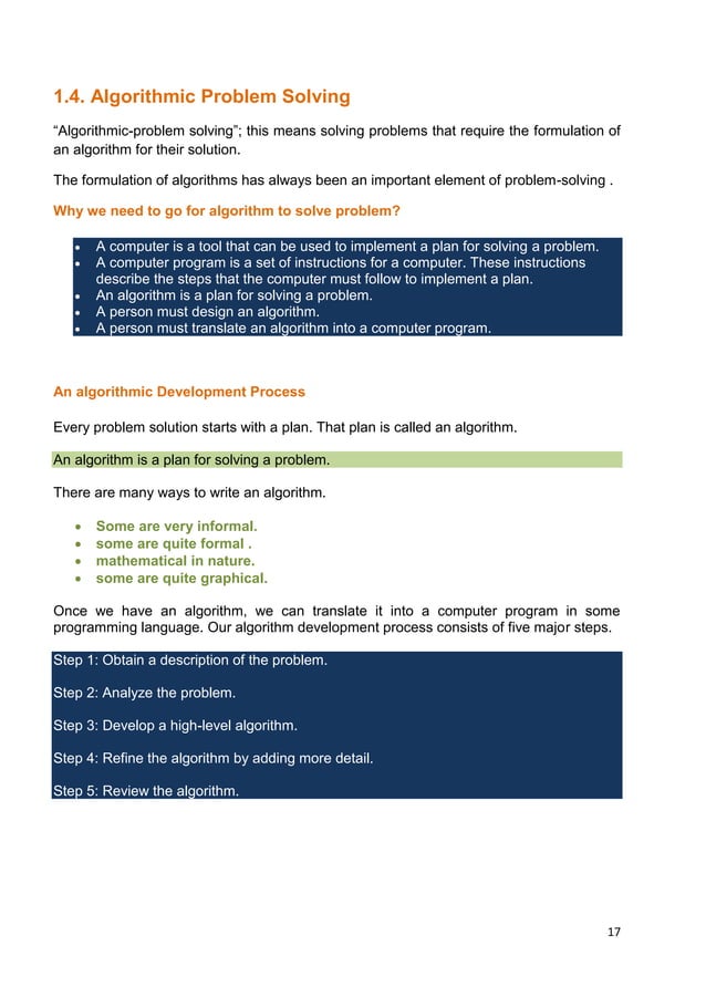 Unit 1-problem solving with algorithm | PDF