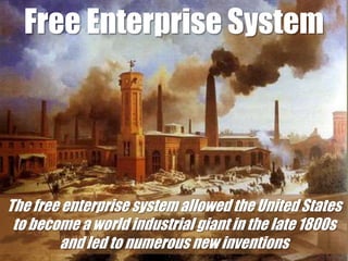 Free Enterprise SystemThe free enterprise system is the economic system in which citizens are free to run a business the way they wantThe system is based on the laissez-faire theory, meaning a business will succeed or fail and the government will not interfere