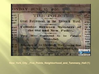 Boss Tweed, Tammany HallWilliam M. Tweed, known as Boss Tweed,was head of Tammany Hall, New York City’s powerful Democratic political machine. Between 1869-1871, he led the Tweed Ring of corrupt politicians in defrauding the city. Convicted of 120 counts of fraud & extortion, he was sentenced to 12 years in jail, but released after one. Rearrested, he escaped to Spain.