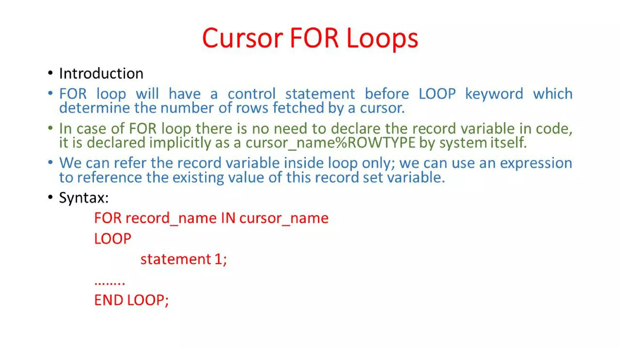 DBMS Unit - 10 - PL/SQL Concepts