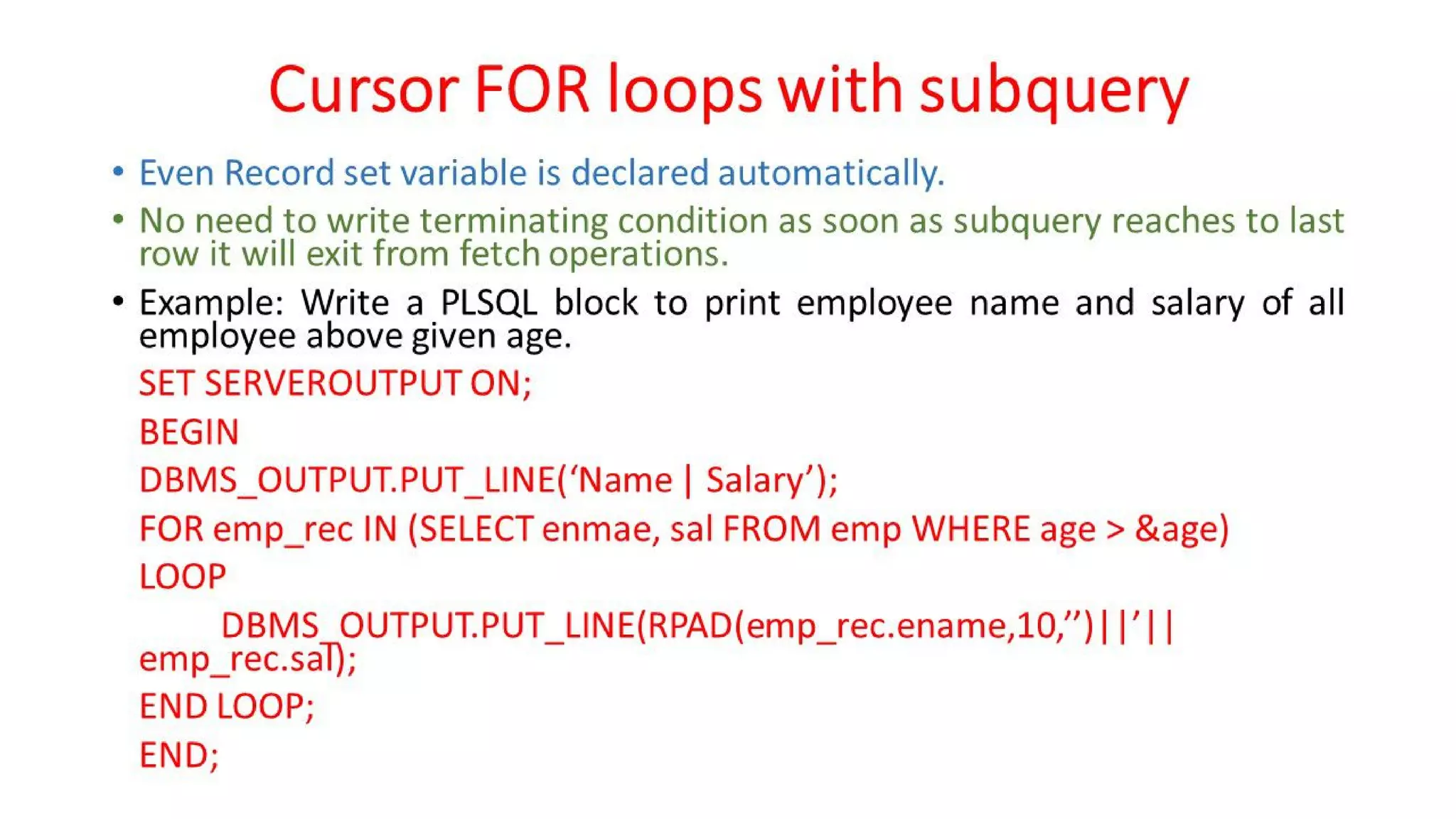 DBMS Unit - 10 - PL/SQL Concepts