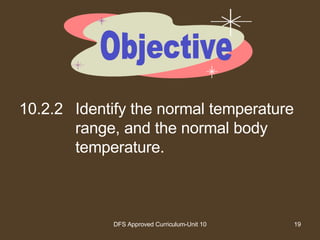 10.2.2 Identify the normal temperature range, and the normal body temperature. Objective 