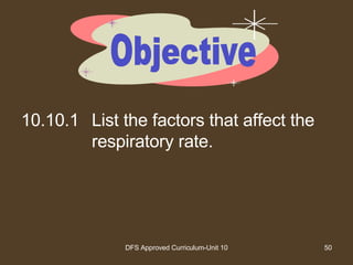 10.10.1 List the factors that affect the respiratory rate.  Objective 
