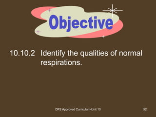 10.10.2 Identify the qualities of normal respirations. Objective 