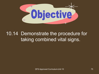 10.14 Demonstrate the procedure for taking combined vital signs. Objective 