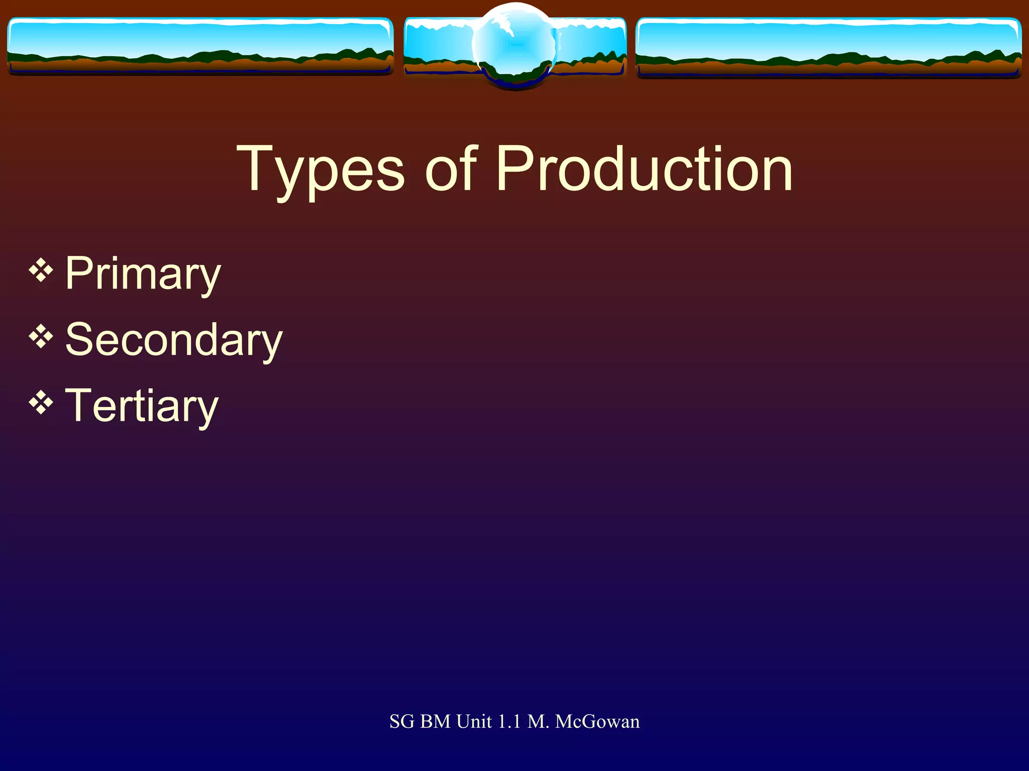 Types of Production Primary Secondary Tertiary 