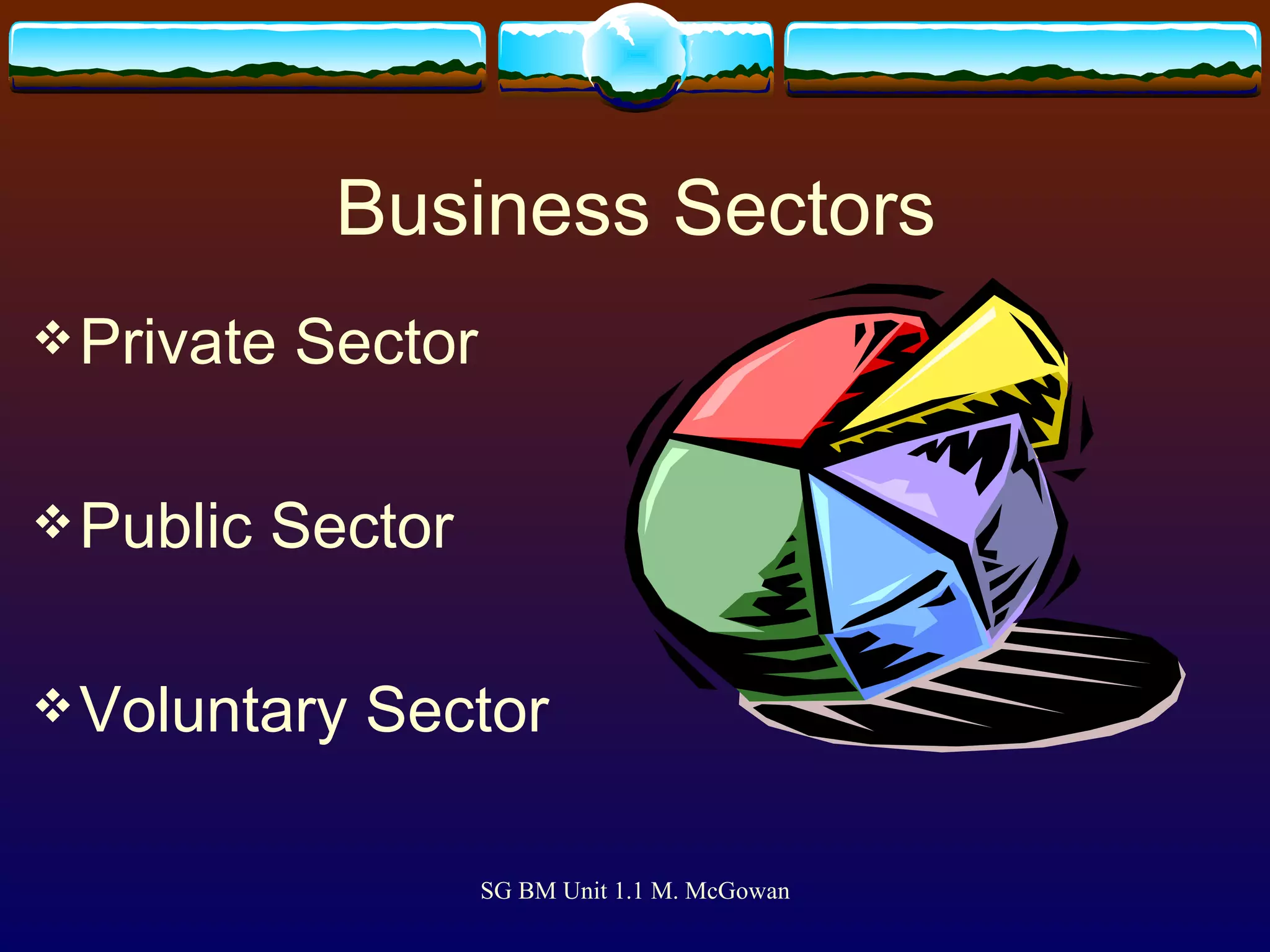Business Sectors Private Sector Public Sector Voluntary Sector 