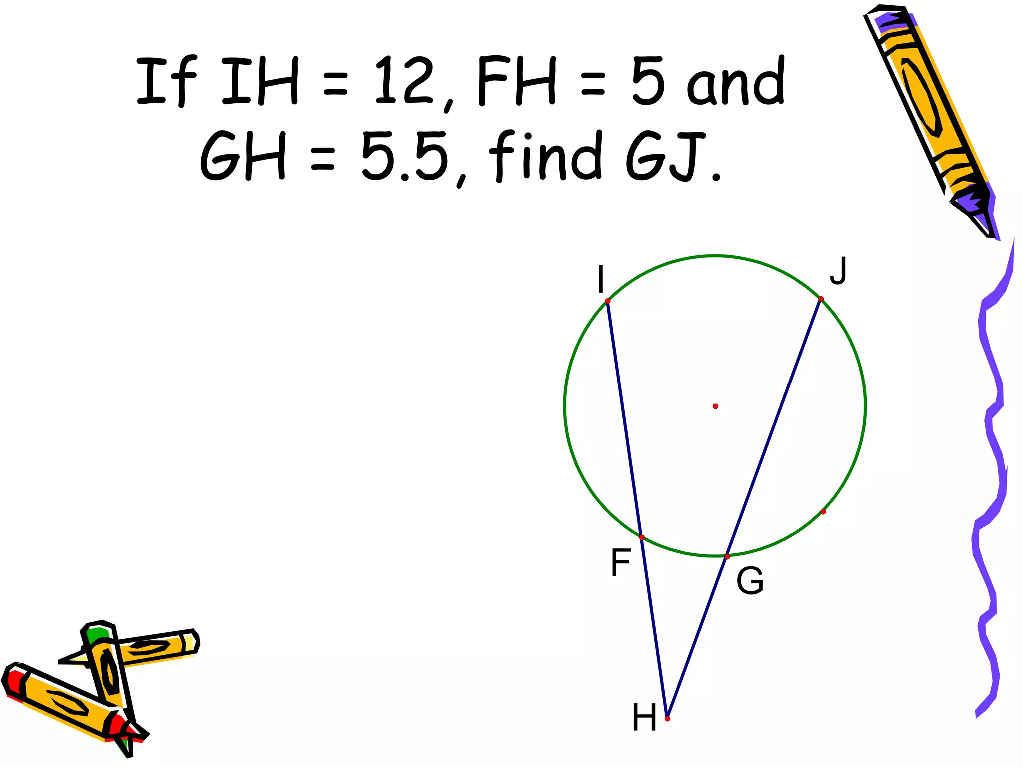If IH = 12, FH = 5 and GH = 5.5, find GJ.