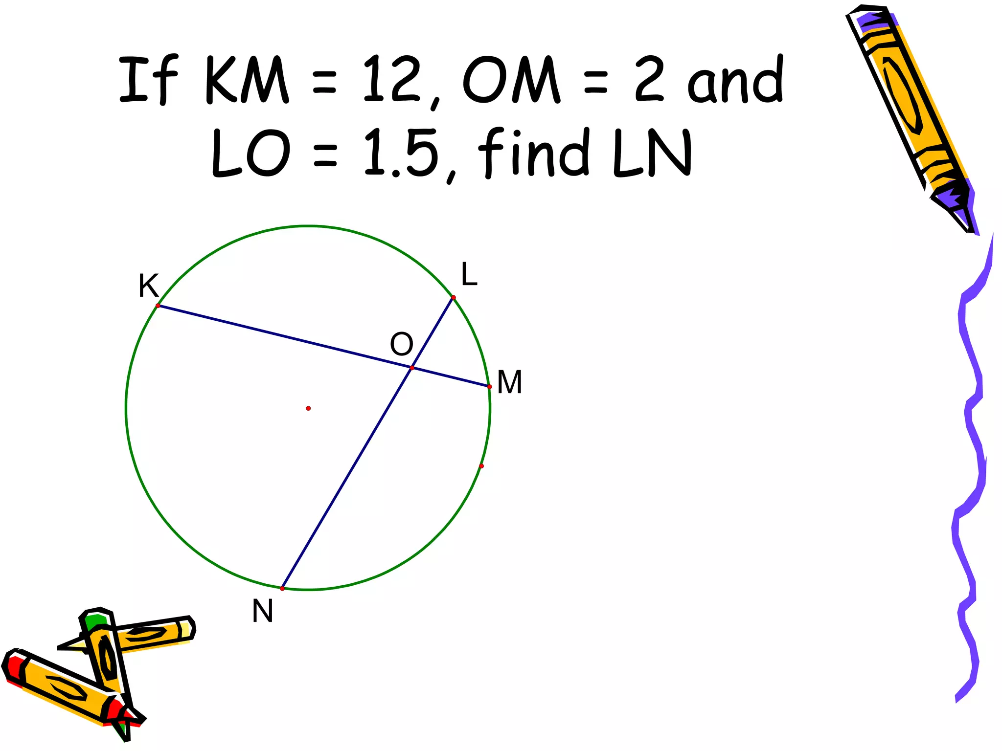 If KM = 12, OM = 2 and LO = 1.5, find LN