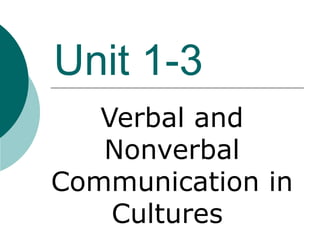 Unit 1-3 Verbal and Nonverbal Communication in Cultures  