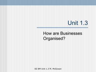 Unit 1.3 How are Businesses Organised? 