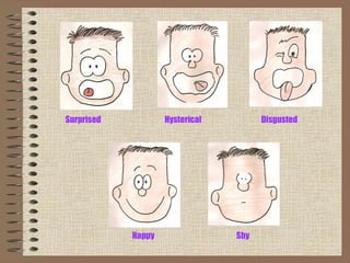 Surprised Disgusted Hysterical Happy Shy 