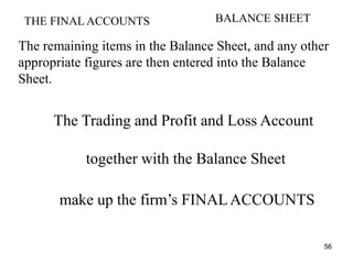 THE FINAL ACCOUNTS BALANCE SHEET
The remaining items in the Balance Sheet, and any other
appropriate figures are then ente...