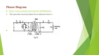 Phasor Diagram
 https://www.youtube.com/watch?v=ldWY8gJAUws
 The equivalent circuit per phase for an induction motor is

 
