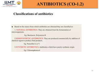 16
ANTIBIOTICS (CO-1.2)
Classifications of antibiotics
 