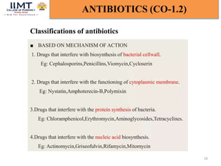 16
ANTIBIOTICS (CO-1.2)
Classifications of antibiotics
 