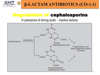 16
β-LACTAM ANTIBIOTICS (CO-1.1)
Degradation of cephalosporins
In prescence of strong acids - inactive lactone
 