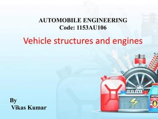 Vehicle structures and engines
By
Vikas Kumar
AUTOMOBILE ENGINEERING
Code: 1153AU106
 