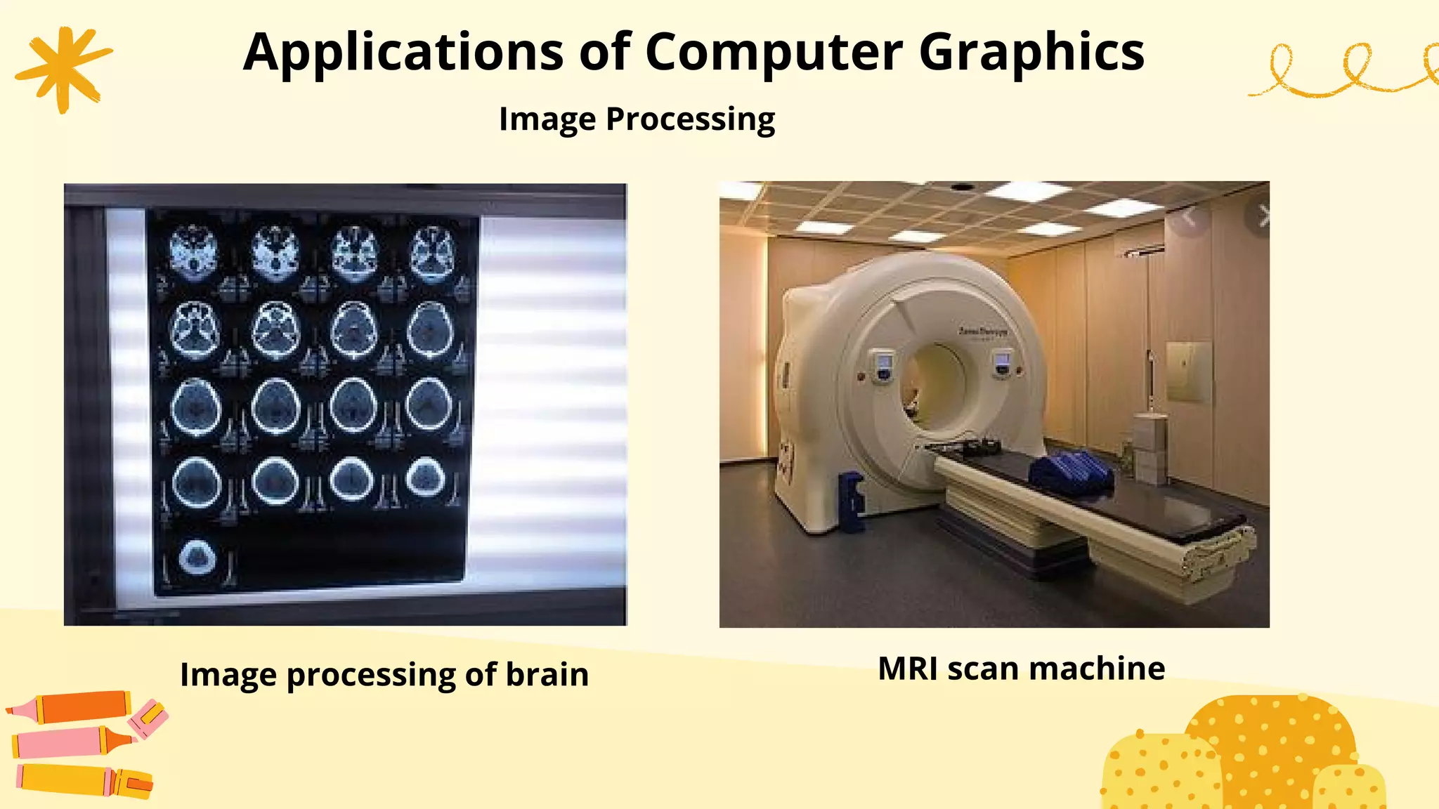 Applications of Computer Graphics
Image Processing
Image processing of brain MRI scan machine
 