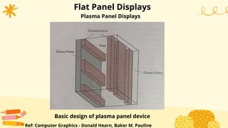 Plasma Panel Displays
Flat Panel Displays
Basic design of plasma panel device
Ref: Computer Graphics - Donald Hearn, Baker M. Pauline
 