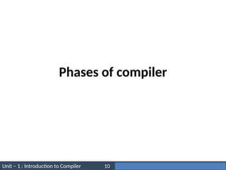 Unit – 1 : Introduction to Compiler Darshan Institute of Engineering & Technology
10
Phases of compiler
 