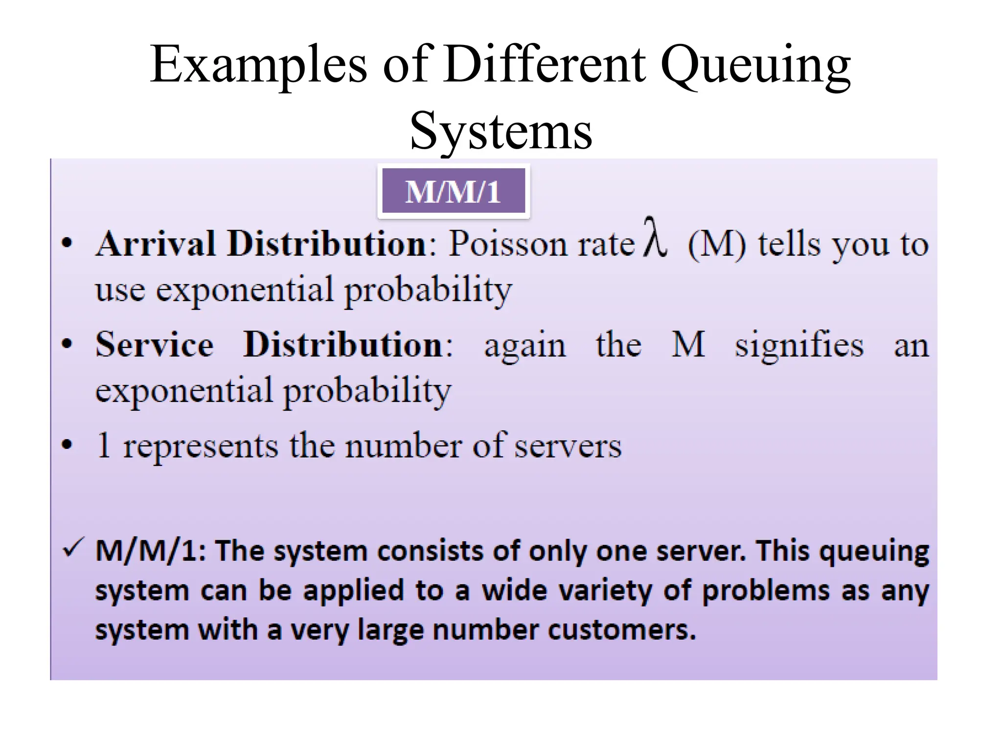 Examples of Different Queuing
Systems
 