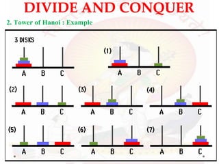 DIVIDE AND CONQUER
2. Tower of Hanoi : Example
 