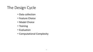 22
The Design Cycle
• Data collection
• Feature Choice
• Model Choice
• Training
• Evaluation
• Computational Complexity
 