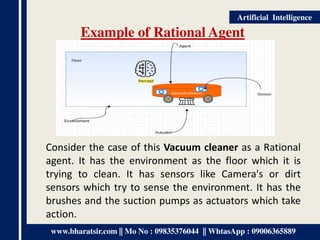 www.bharatsir.com || Mo No : 09835376044 || WhtasApp : 09006365889
Artificial Intelligence
Example of Rational Agent
Consi...