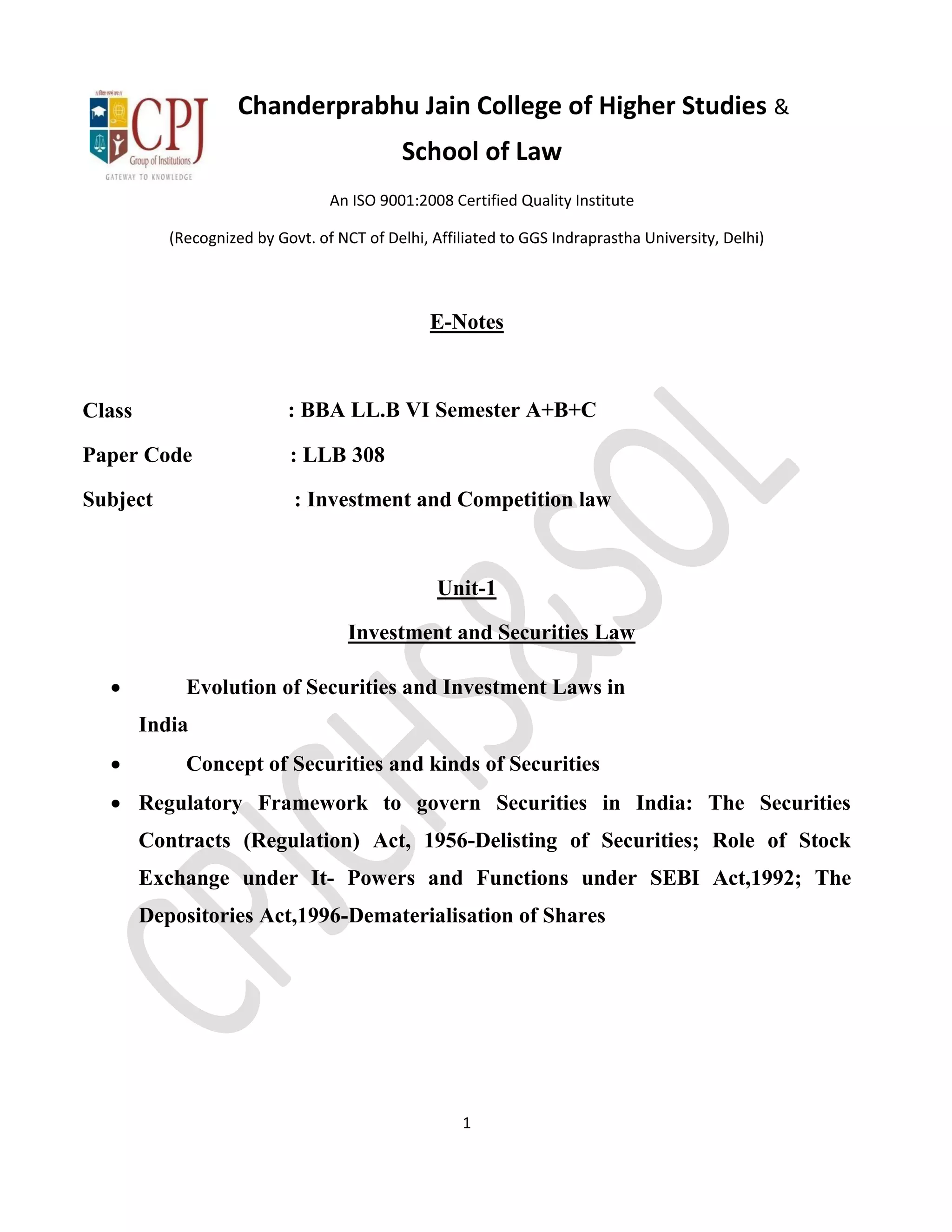 Unit-1 Investment and Competition Law E-Notes.pdf