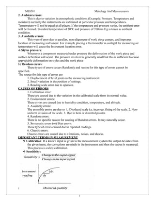 METROLOGY & MEASUREMENT Unit 1 notes (5 files merged) | PDF
