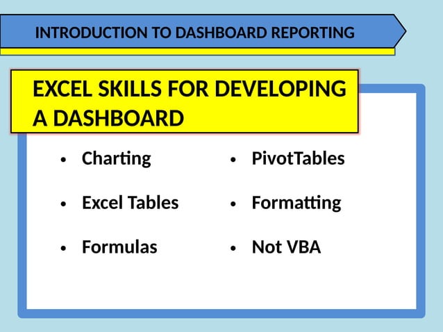 NTRODUCTION TO DASHBOARD REPORTING - EXCEL | PPTX