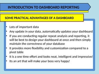 NTRODUCTION TO DASHBOARD REPORTING - EXCEL | PPTX
