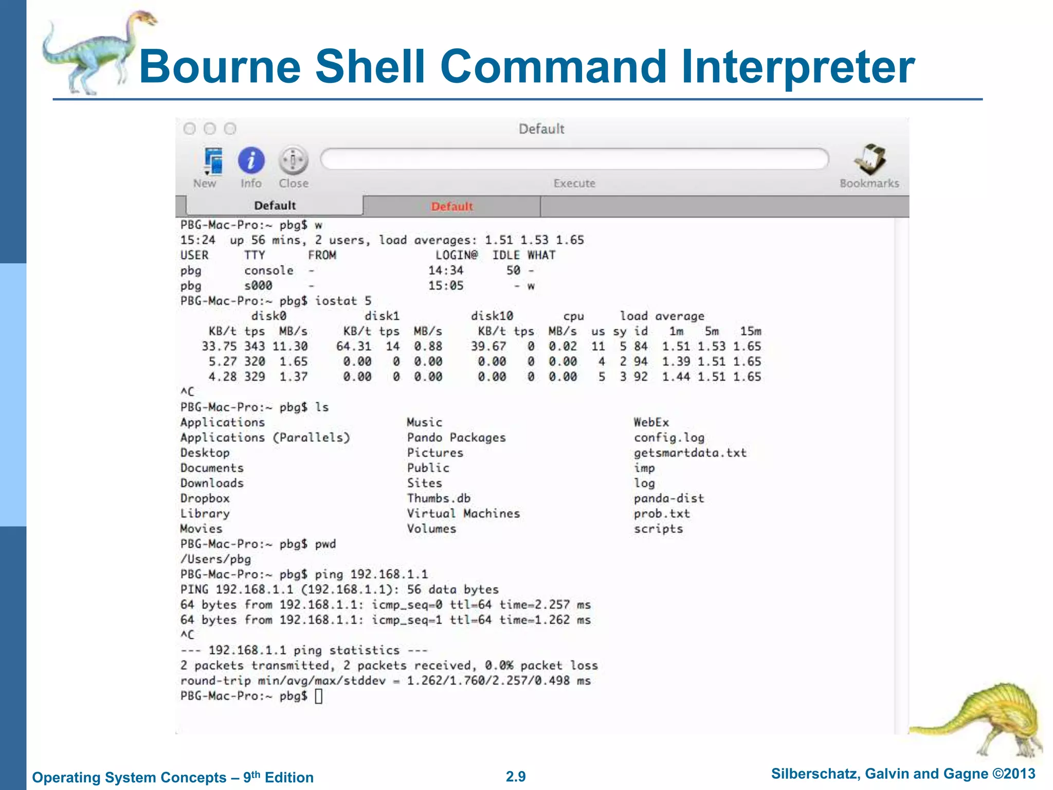 2.9 Silberschatz, Galvin and Gagne ©2013Operating System Concepts – 9th Edition
Bourne Shell Command Interpreter
 