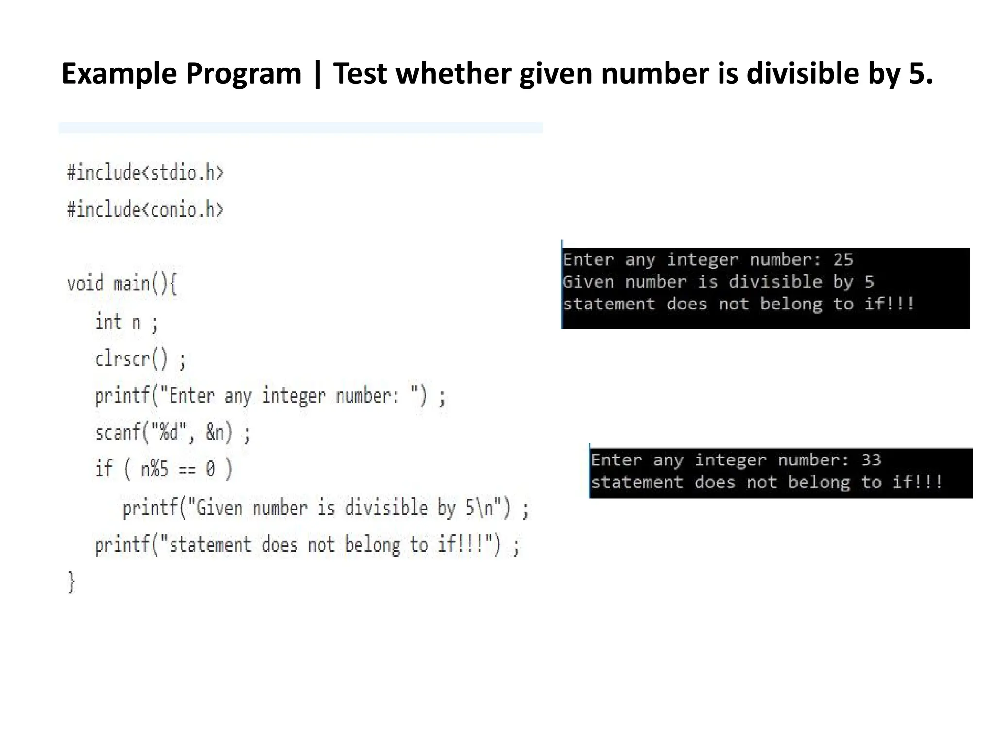 Example Program | Test whether given number is divisible by 5. 