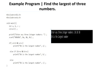 Example Program | Find the largest of three
numbers.
 